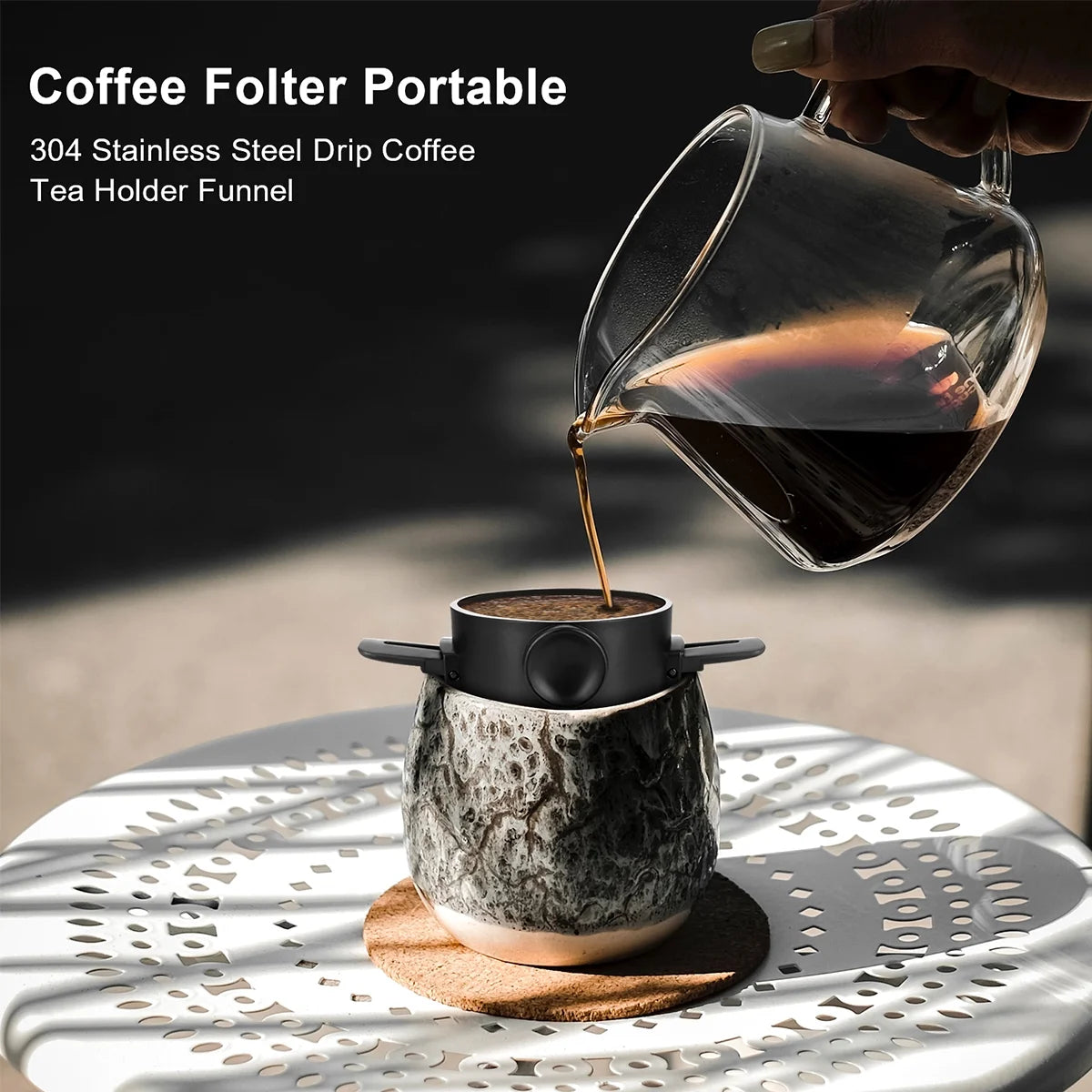 Pcapzz ,Portable Stainless Steel Reusable Coffee Filter, Mini Collapsible Paperless Single Serve 1-2 Cup Coffee Dripper Cup Travel Camping Offices Backpacking