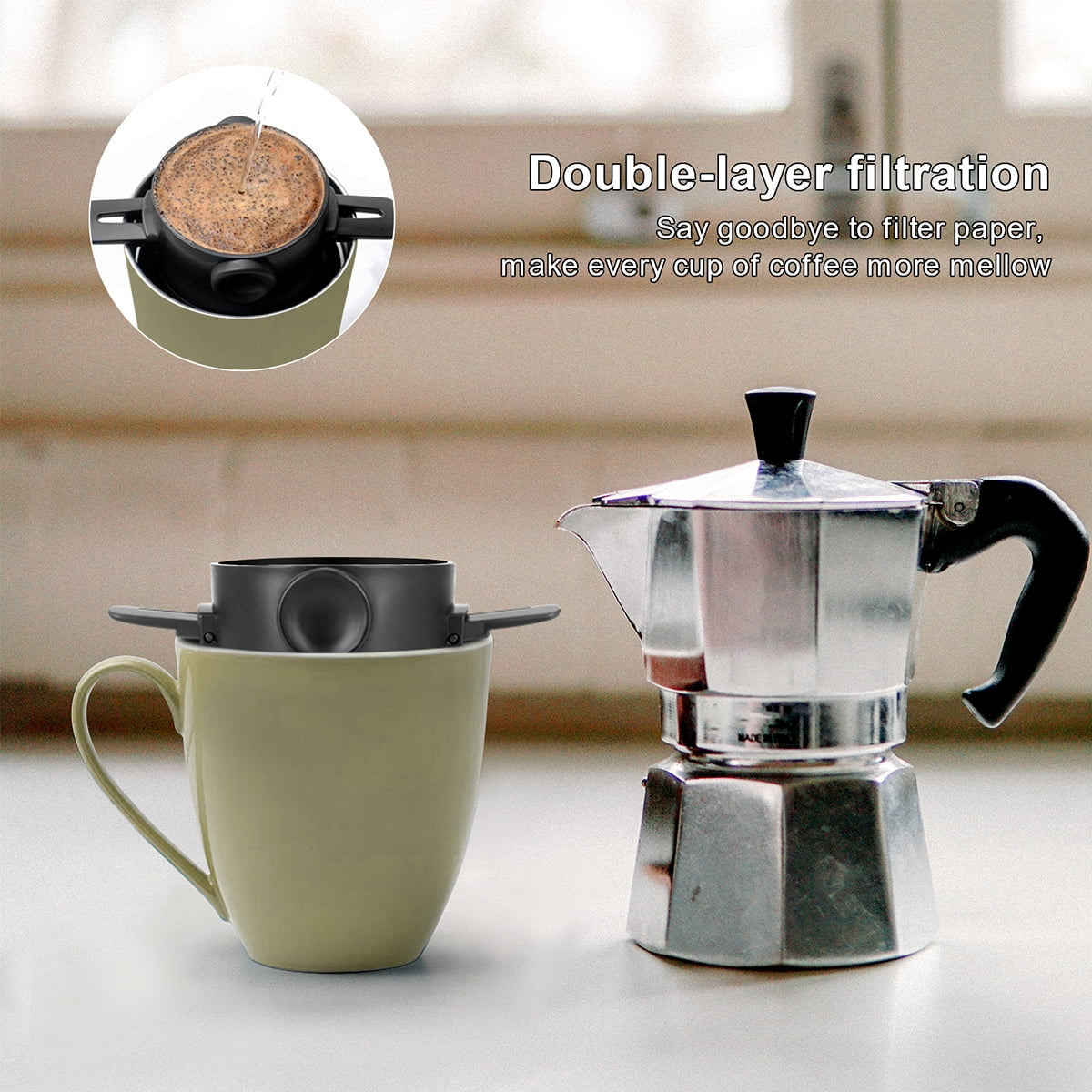 Pcapzz ,Portable Stainless Steel Reusable Coffee Filter, Mini Collapsible Paperless Single Serve 1-2 Cup Coffee Dripper Cup Travel Camping Offices Backpacking