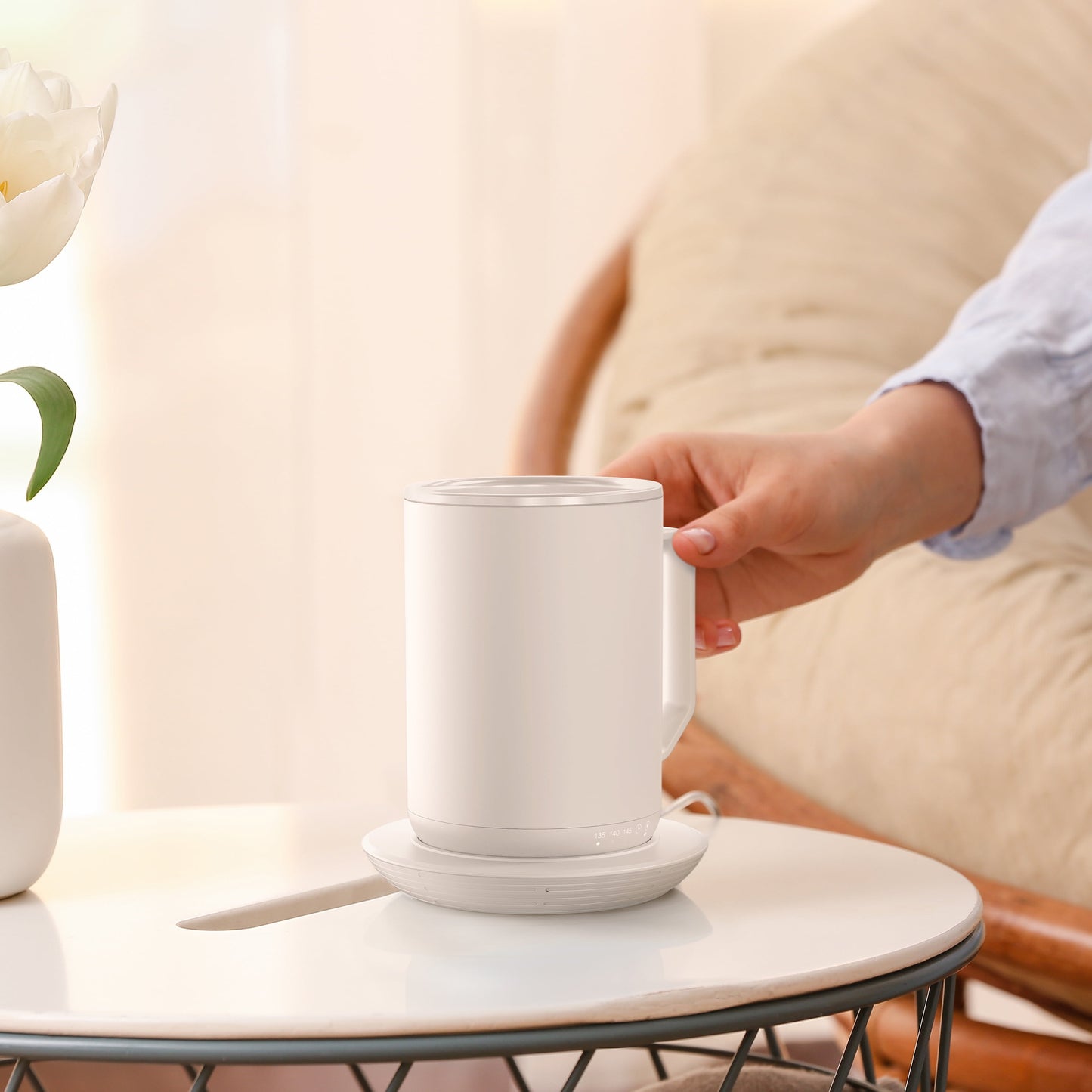 Coffee Mug & Charging Coffee Mug Warmer Coaster, 12Oz. Stainless Steel Coffee Mug with Lid, 3.5" X 3.5" X 5"