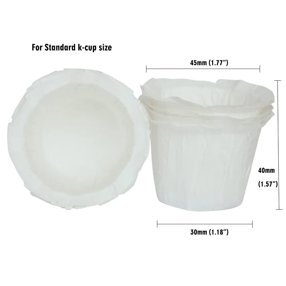 100 Pcs Disposable Paper Filter Cups for Reusable Coffee Pods K-Cup Single Serve EZ Cups