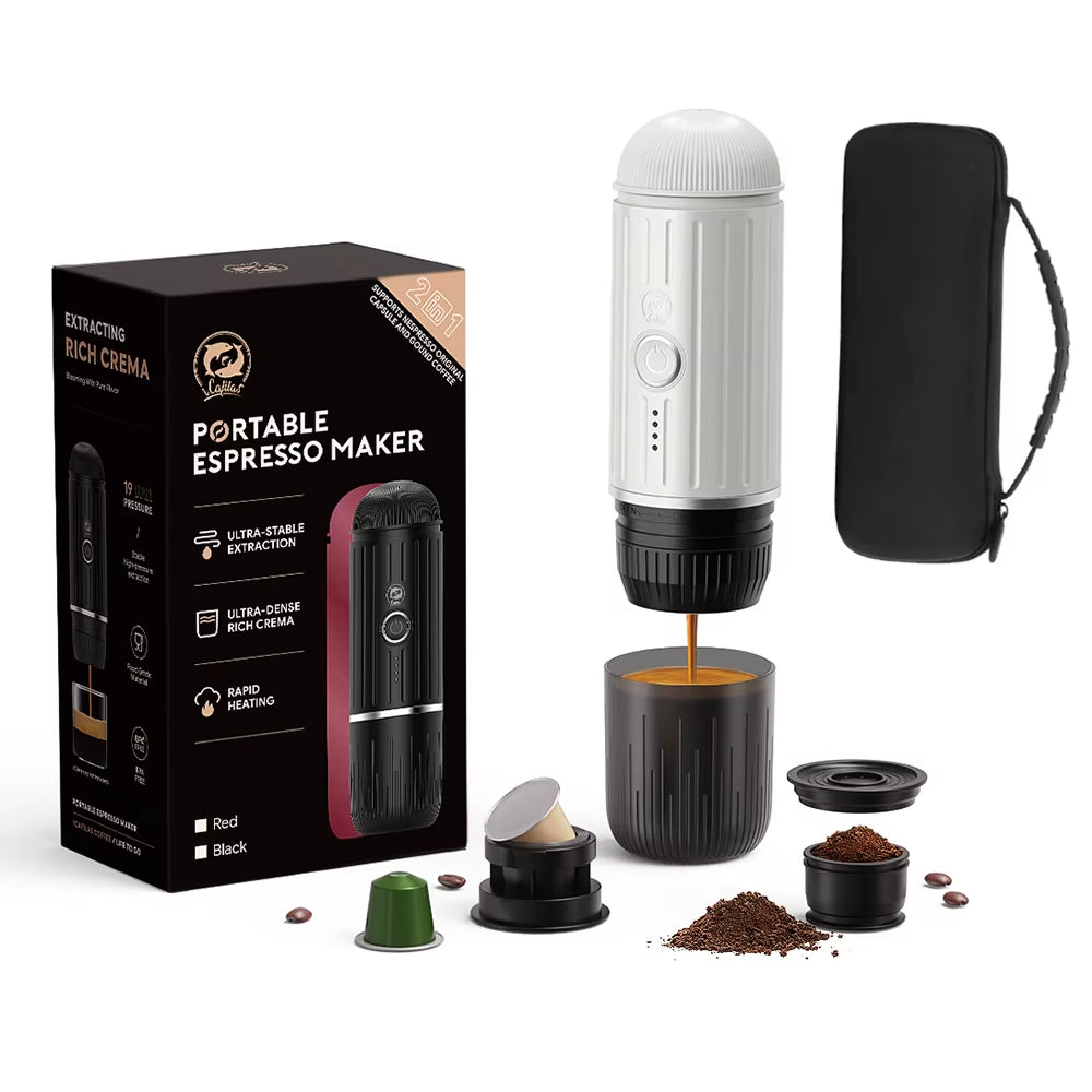 Portable Espresso Coffee Machine for Car & Home Automatic Italian Coffee Maker Fits Original Illy Pod Capsule Ground Coffee