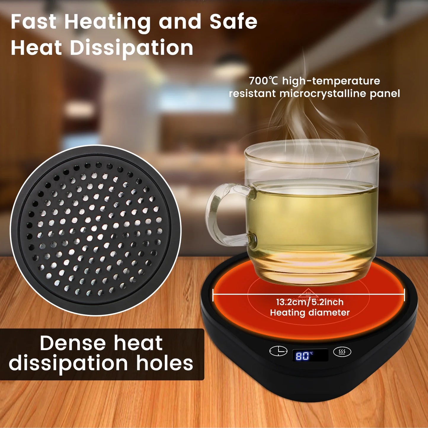 Black Coffee Mug Warmer, Cup Warmer with 3-TEM Settings, 2H-12H Auto Shut off Electric Cup Warmer with Digital Display for Desk Office Home Use, for Coffee/Milk/Tea/Beverage