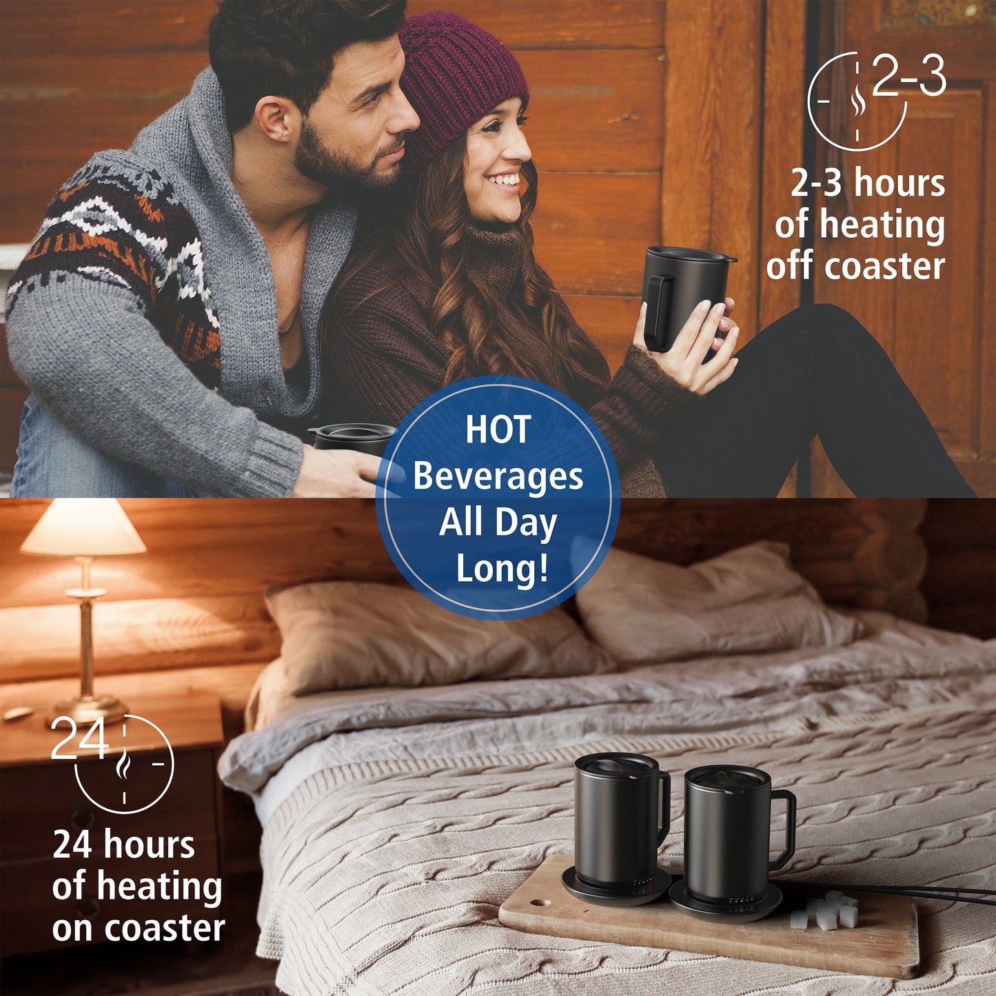 Warming Coffee Mug, 12Oz. Stainless Steel Coffee Mug with Mug Warmer Coaster and Lid