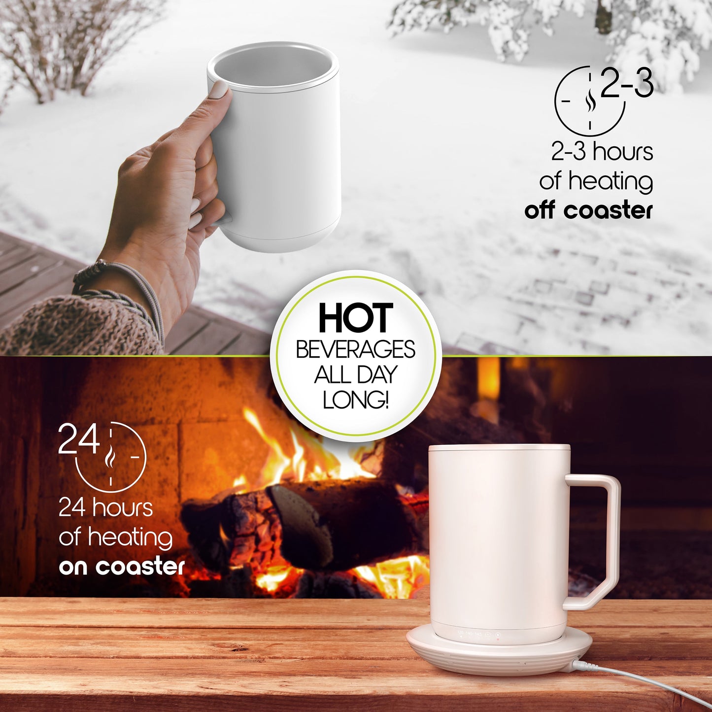 Coffee Mug & Charging Coffee Mug Warmer Coaster, 12Oz. Stainless Steel Coffee Mug with Lid, 3.5" X 3.5" X 5"
