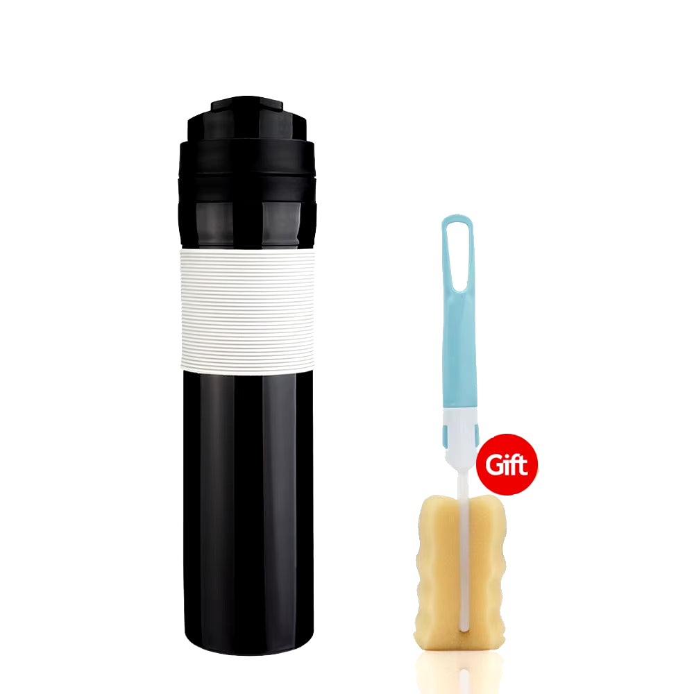 Portable French Press Pot 320Ml Travel Coffee Maker Stainless Steel Double-Walled Coffee Tea Bottle & Plastic Coffee Pot