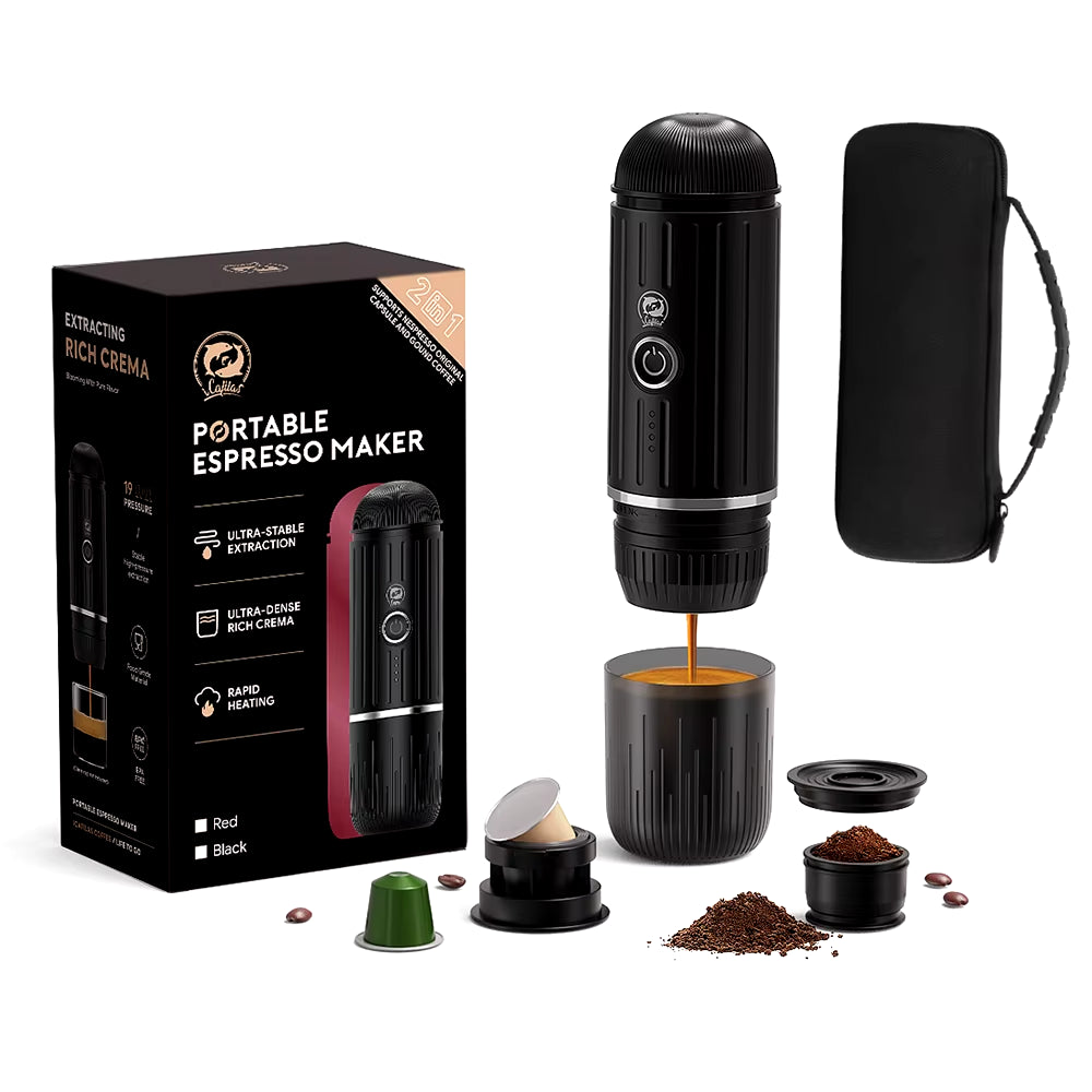 Portable Espresso Coffee Machine for Car & Home Automatic Italian Coffee Maker Fits Original Illy Pod Capsule Ground Coffee