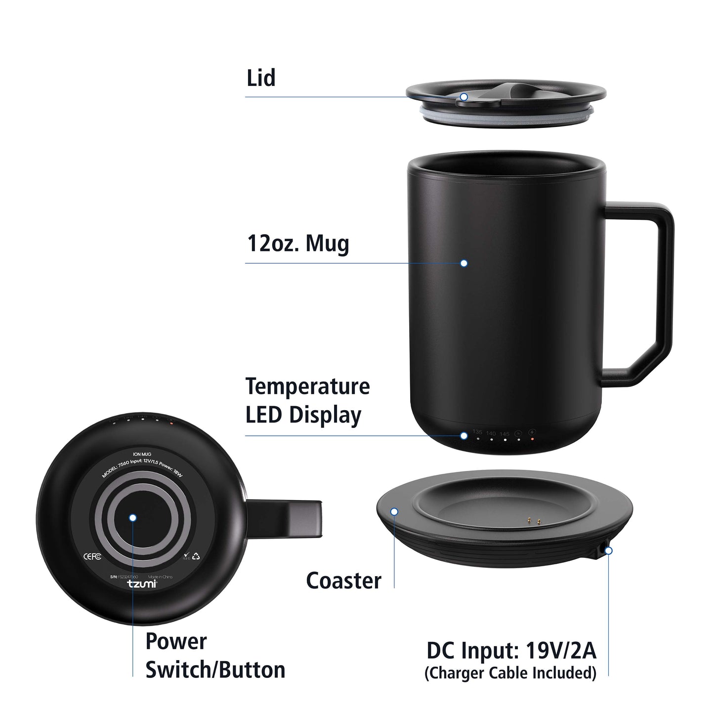 Warming Coffee Mug, 12Oz. Stainless Steel Coffee Mug with Mug Warmer Coaster and Lid