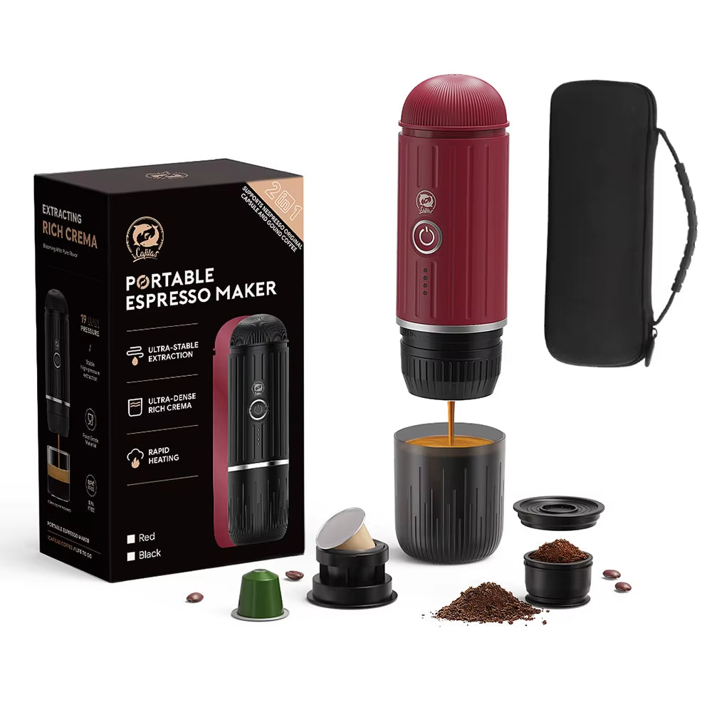 Portable Espresso Coffee Machine for Car & Home Automatic Italian Coffee Maker Fits Original Illy Pod Capsule Ground Coffee