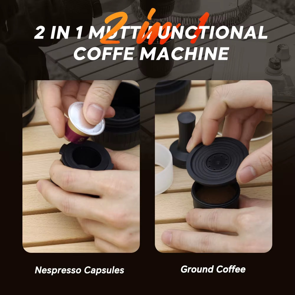 Portable Espresso Coffee Machine for Car & Home Automatic Italian Coffee Maker Fits Original Illy Pod Capsule Ground Coffee