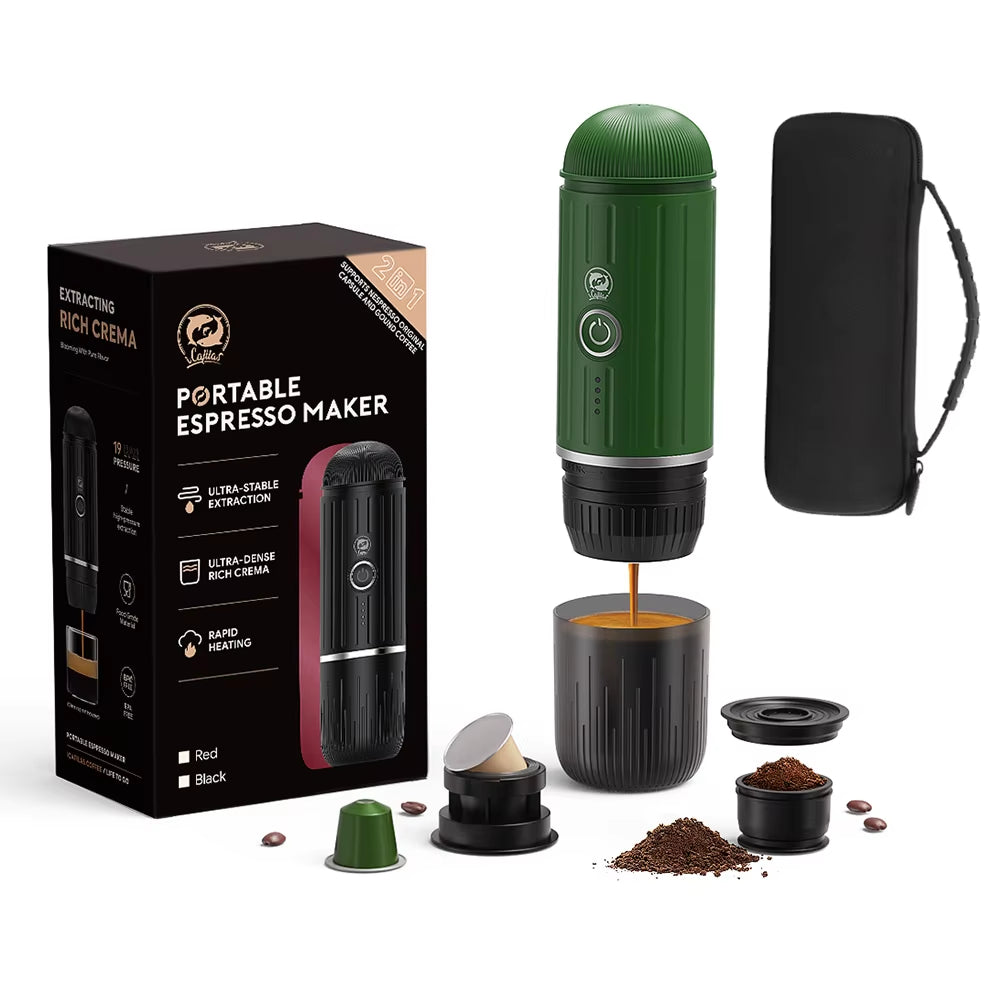 Portable Espresso Coffee Machine for Car & Home Automatic Italian Coffee Maker Fits Original Illy Pod Capsule Ground Coffee