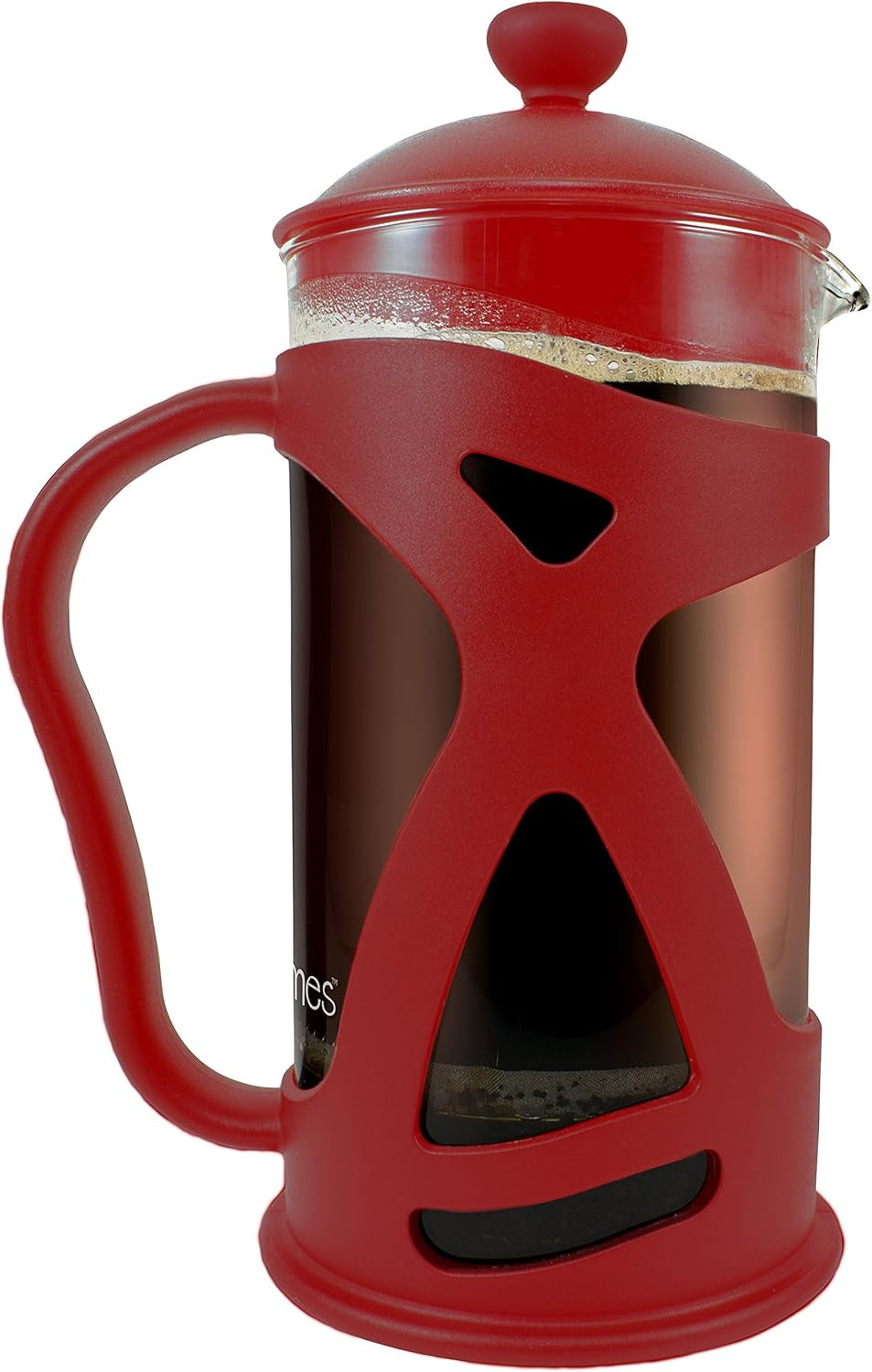 KONA French Press Red Coffee Maker with Reusable Stainless Steel Filter, Large Comfortable Handle & Glass Protecting Durable Shell