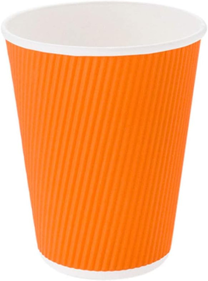 -12 Ounce Disposable Coffee Cups, 25 Double Wall Hot Cups for Coffee - Lids Sold Separately, Rolled Rim, Orange Paper Insulated Coffee Cups, for Hot Coffee, Tea, and More