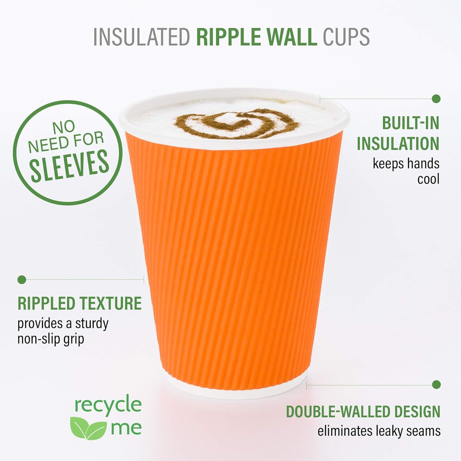 -12 Ounce Disposable Coffee Cups, 25 Double Wall Hot Cups for Coffee - Lids Sold Separately, Rolled Rim, Orange Paper Insulated Coffee Cups, for Hot Coffee, Tea, and More