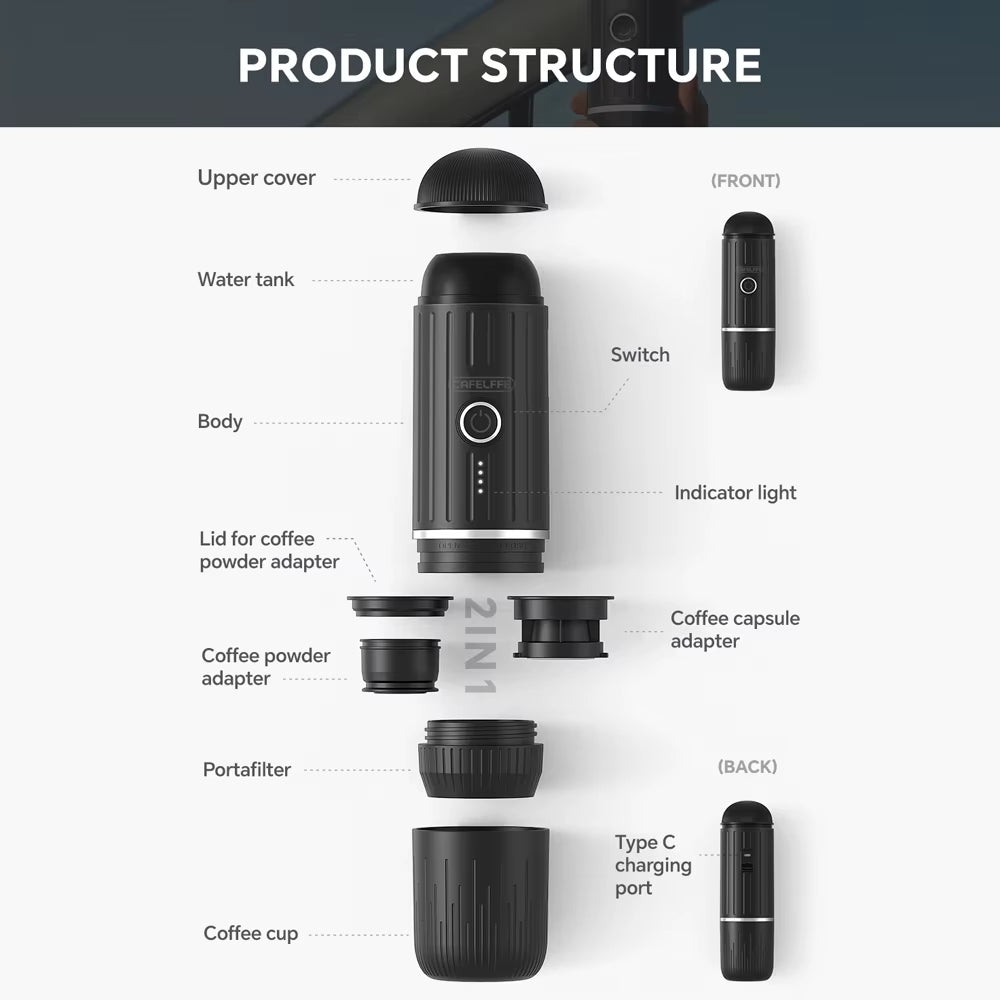 Portable Coffee Machine Wireless Electric Espresso Maker Fit Nes Capsule & Coffee Powder Gift for Lover,Dad,Hiking Camp