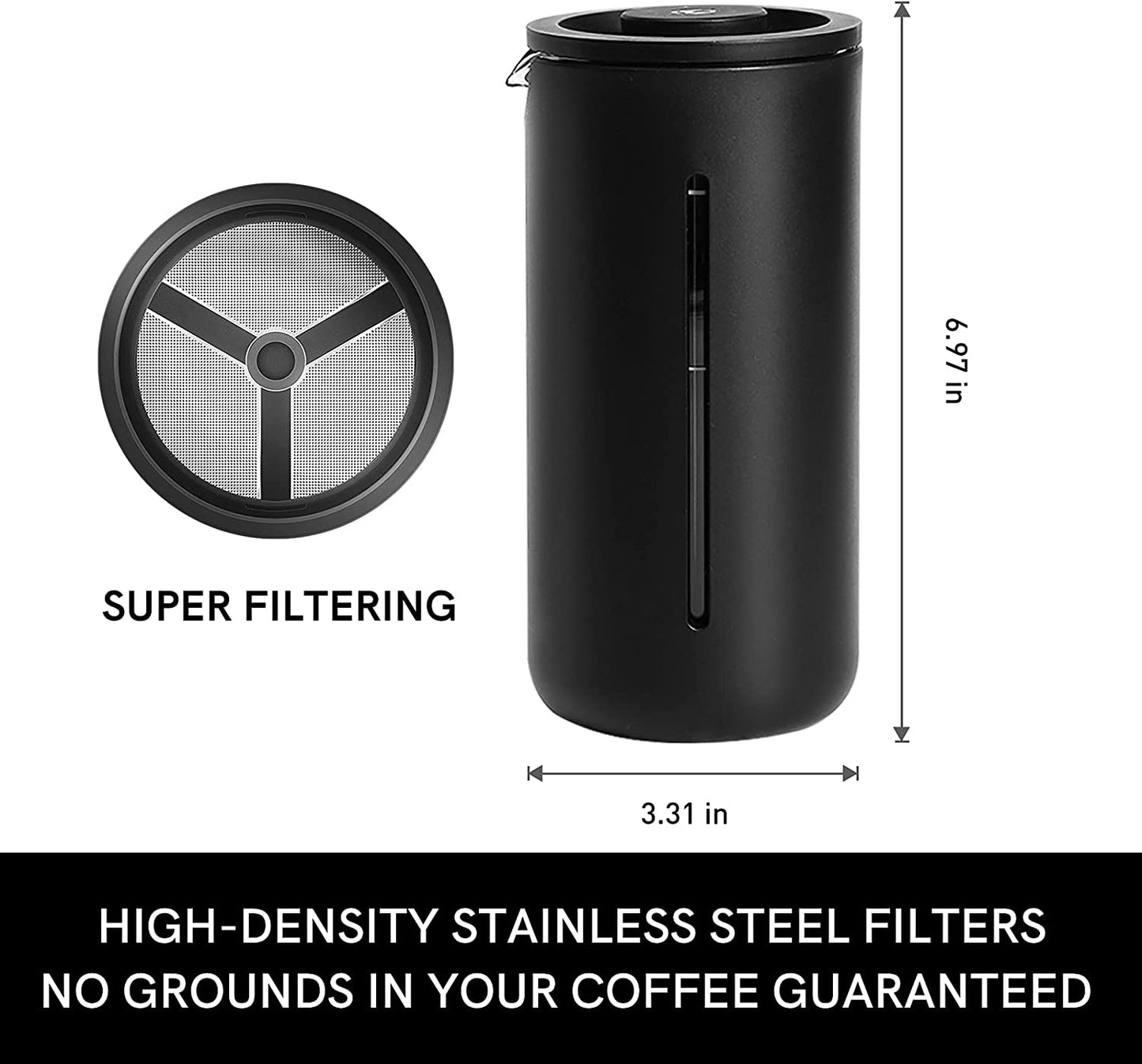 French Press Coffee & Tea Maker 15Oz(450Ml), Heat Resistant Thickened Borosilicate Glass Coffee Press with 1 Filter Screen and Stainless Steel Stand, Durable Rust-Free Easy Clean, BPA Free