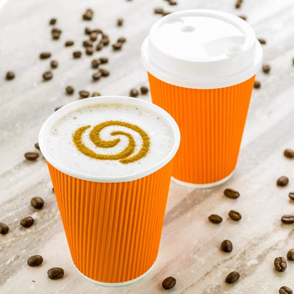 -12 Ounce Disposable Coffee Cups, 25 Double Wall Hot Cups for Coffee - Lids Sold Separately, Rolled Rim, Orange Paper Insulated Coffee Cups, for Hot Coffee, Tea, and More