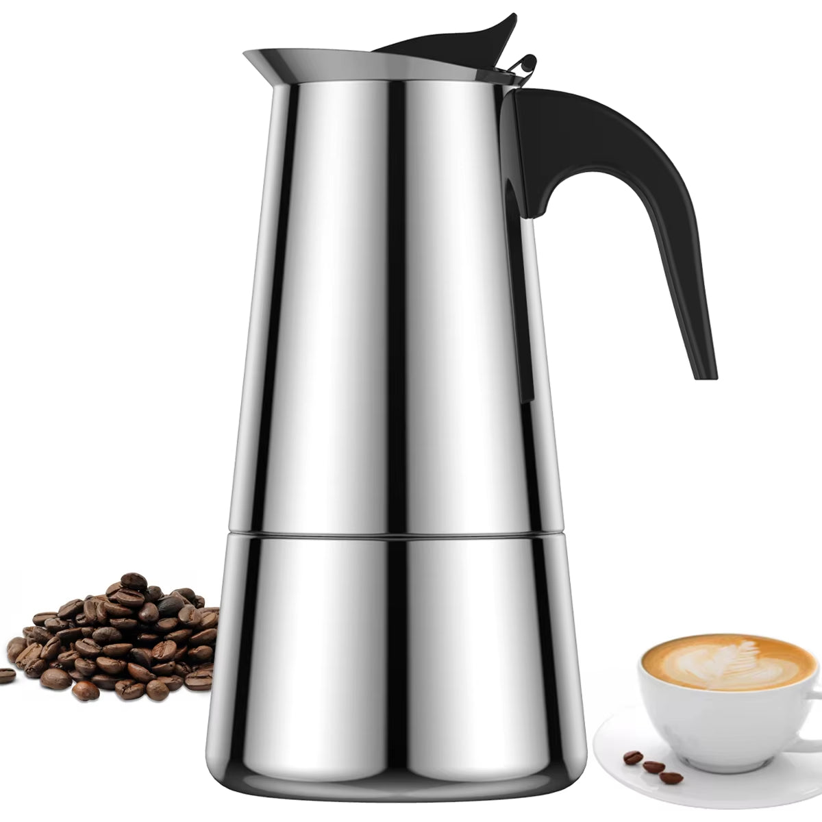 Espresso Maker Induction Coffee Maker Stainless Steel Stovetop Coffee Maker Moka Pot Coffee Maker Pot Suitable for Home Camping