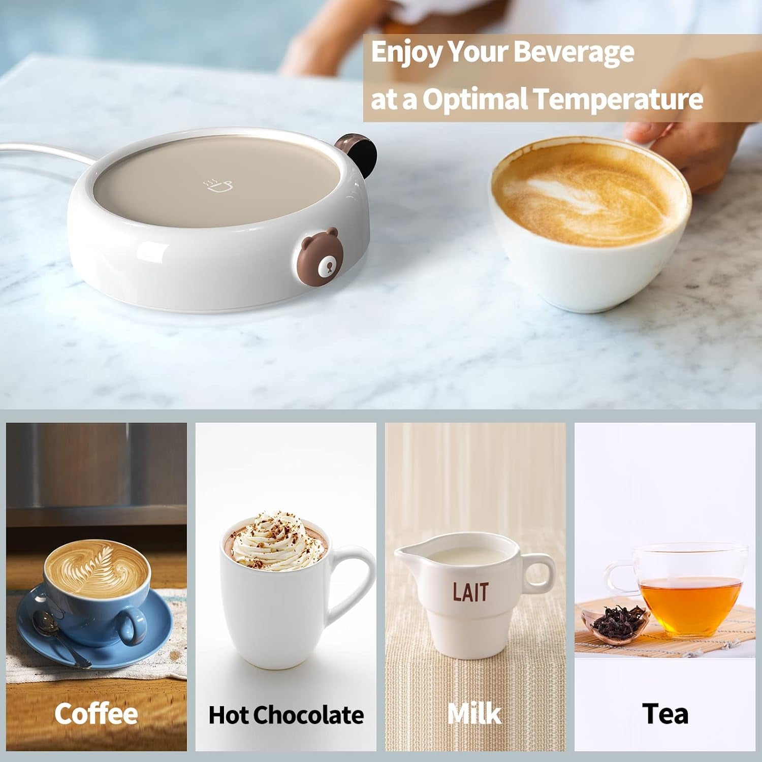 Coffee Warmer Smart Coffee Mug Warmer for Desk Auto Shut Off, 3 Temperature Setting LED Display 20W Cup Warmer for Coffee Tea Milk Beverage Candle Wax Warming Coffee Gifts Office - No Cup White