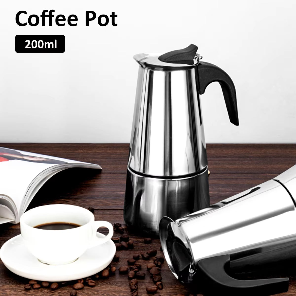 Espresso Maker Induction Coffee Maker Stainless Steel Stovetop Coffee Maker Moka Pot Coffee Maker Pot Suitable for Home Camping