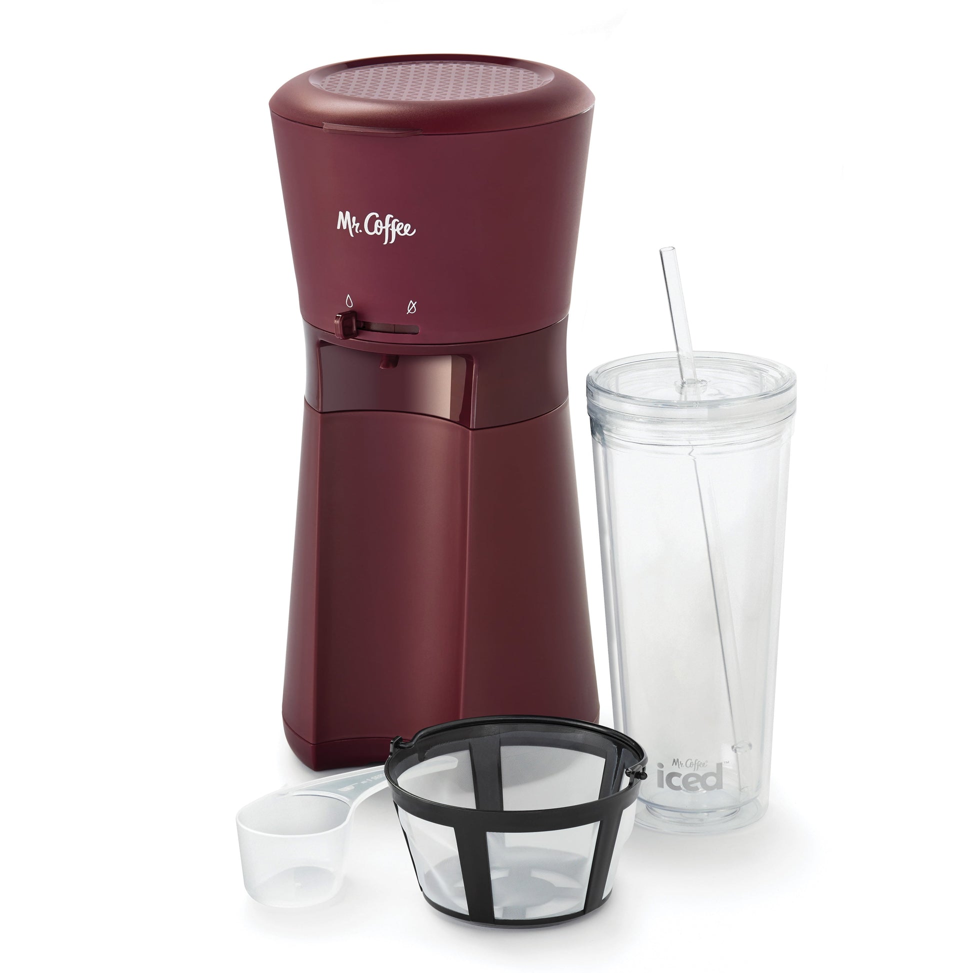 ® Iced™ Coffee Maker with Reusable Tumbler and Coffee Filter, Burgundy