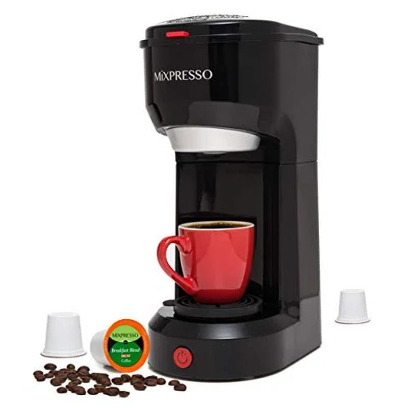 2 in 1 Single Serve Coffee Machine Mini Coffee Maker Compact K Cup Compatible, Black 14 Oz