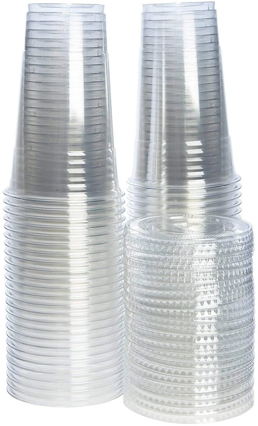 Clear Plastic Cups 20 Oz Disposable Coffee Cups with Lids, 100-Pack