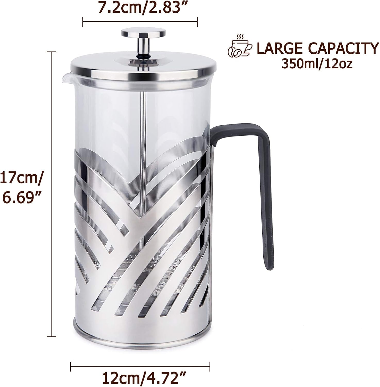 French Press Coffee Maker, 304 Stainless Steel Coffee Press & Tea Maker, Portable Glass Coffee Press with 4 Filter Screens 12Oz/350Ml, Ideal for Camping Travel