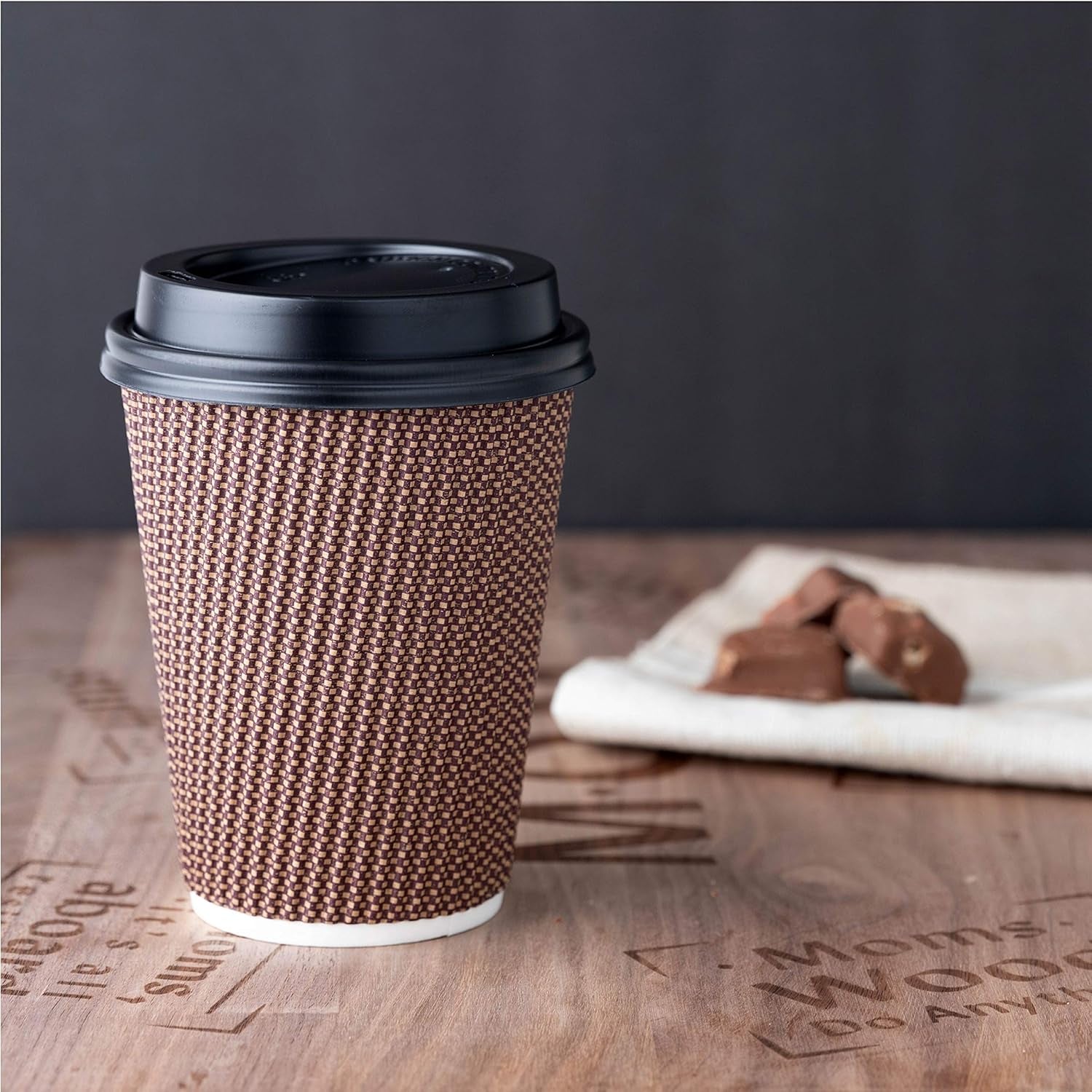 [20 Sets - 16 Oz.] Insulated Rippled Double Wall Paper Hot Espresso Coffee Cups with Lids, Brown