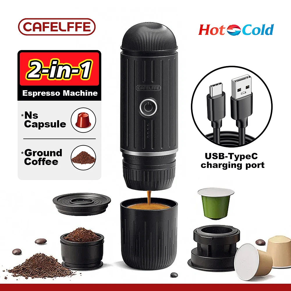 Portable Coffee Machine Wireless Electric Espresso Maker Fit Nes Capsule & Coffee Powder Gift for Lover,Dad,Hiking Camp