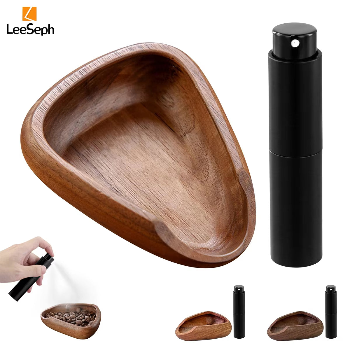 Leeseph Multifunctional Wooden Coffee Bean Dosing Cup and Light Spray Bottle Barista Set for Enhance Brewing Coffee Experience