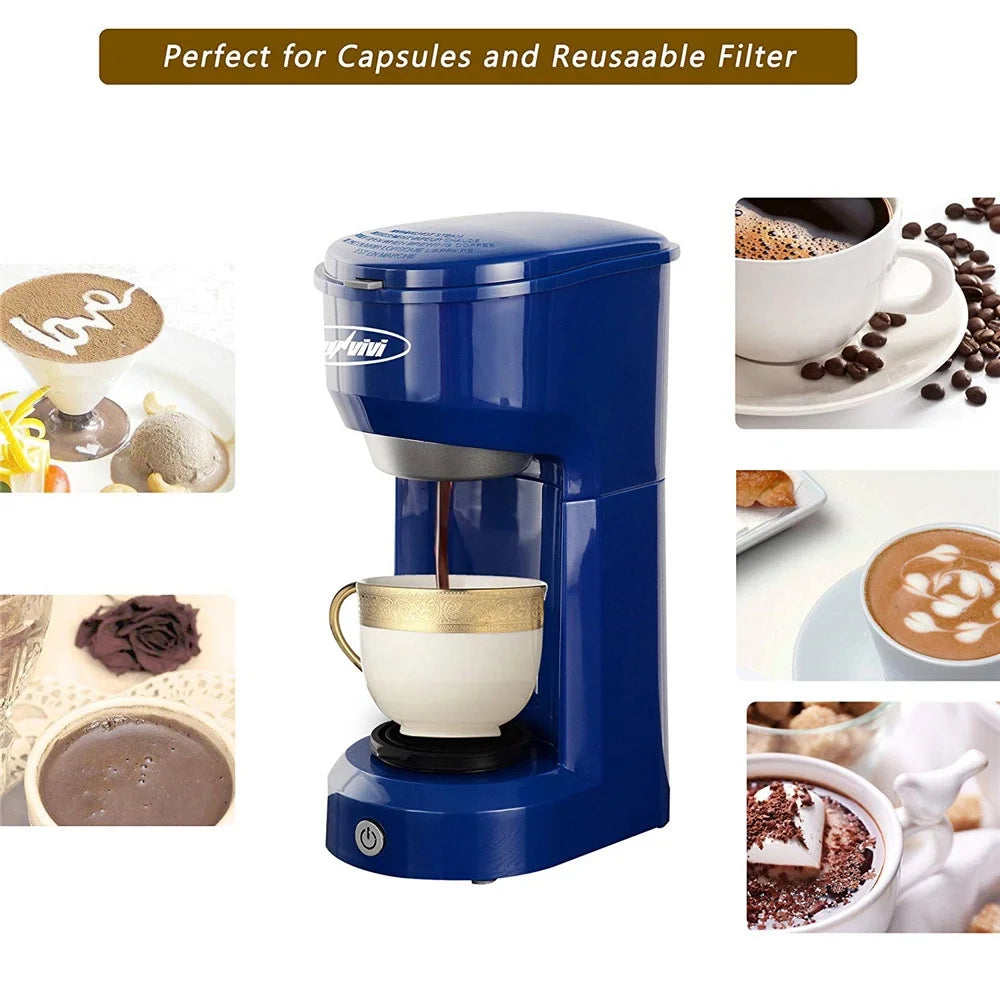 Single Serve Coffee Maker Brewer for Single Cup Capsule with 6-14OZ Reservoir One-Touch Button Coffee Machines Blue