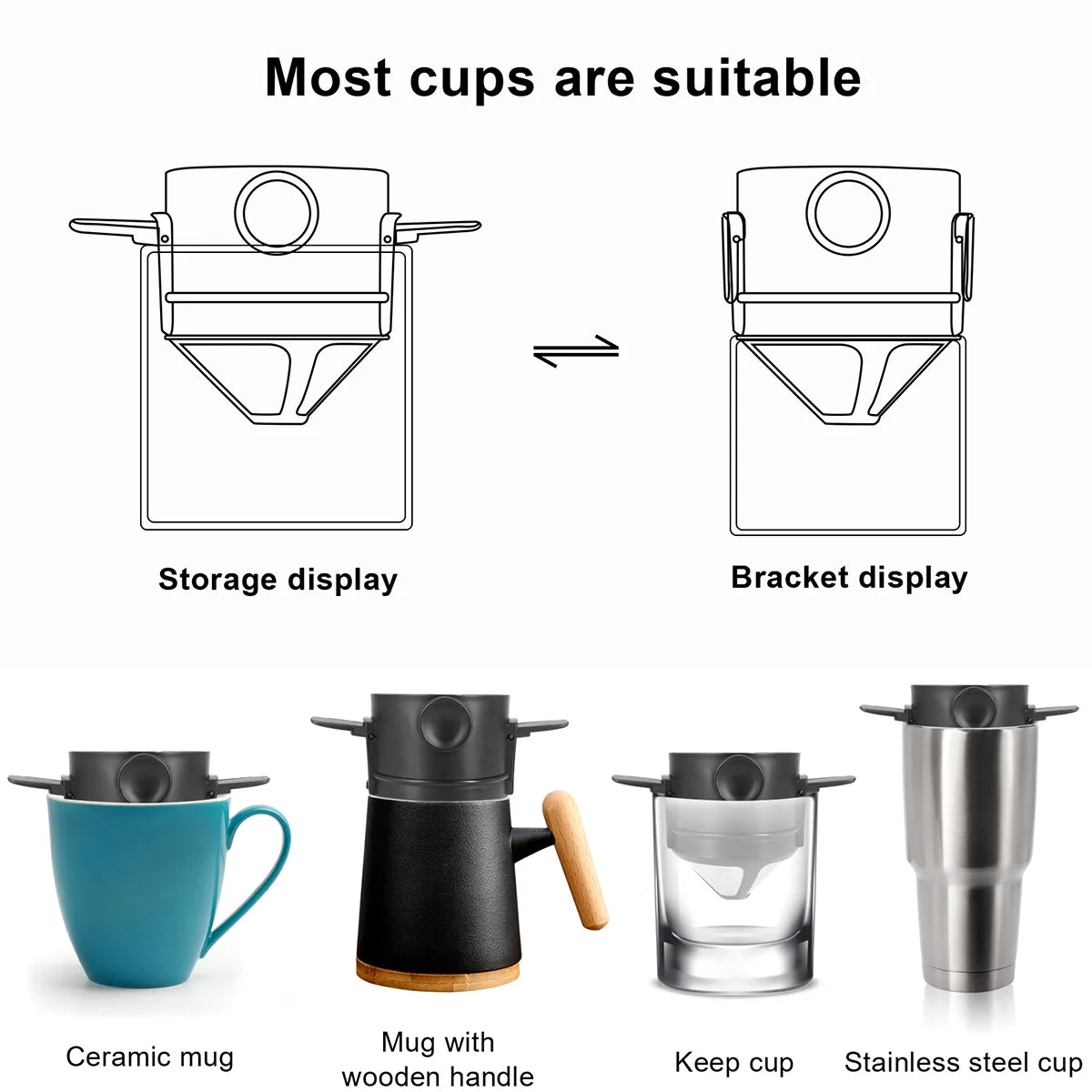 Pcapzz ,Portable Stainless Steel Reusable Coffee Filter, Mini Collapsible Paperless Single Serve 1-2 Cup Coffee Dripper Cup Travel Camping Offices Backpacking