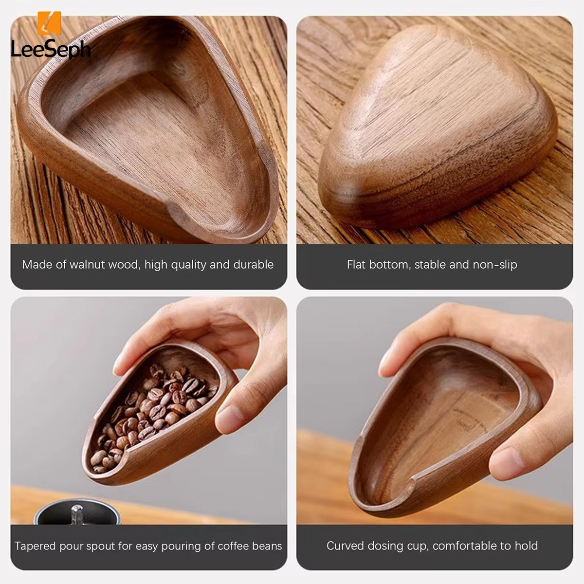 Leeseph Multifunctional Wooden Coffee Bean Dosing Cup and Light Spray Bottle Barista Set for Enhance Brewing Coffee Experience