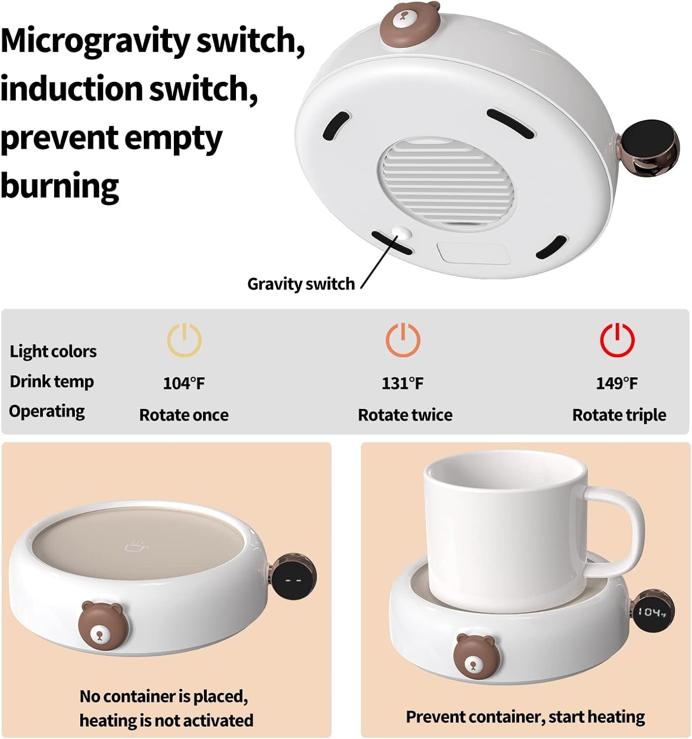 Coffee Warmer Smart Coffee Mug Warmer for Desk Auto Shut Off, 3 Temperature Setting LED Display 20W Cup Warmer for Coffee Tea Milk Beverage Candle Wax Warming Coffee Gifts Office - No Cup White