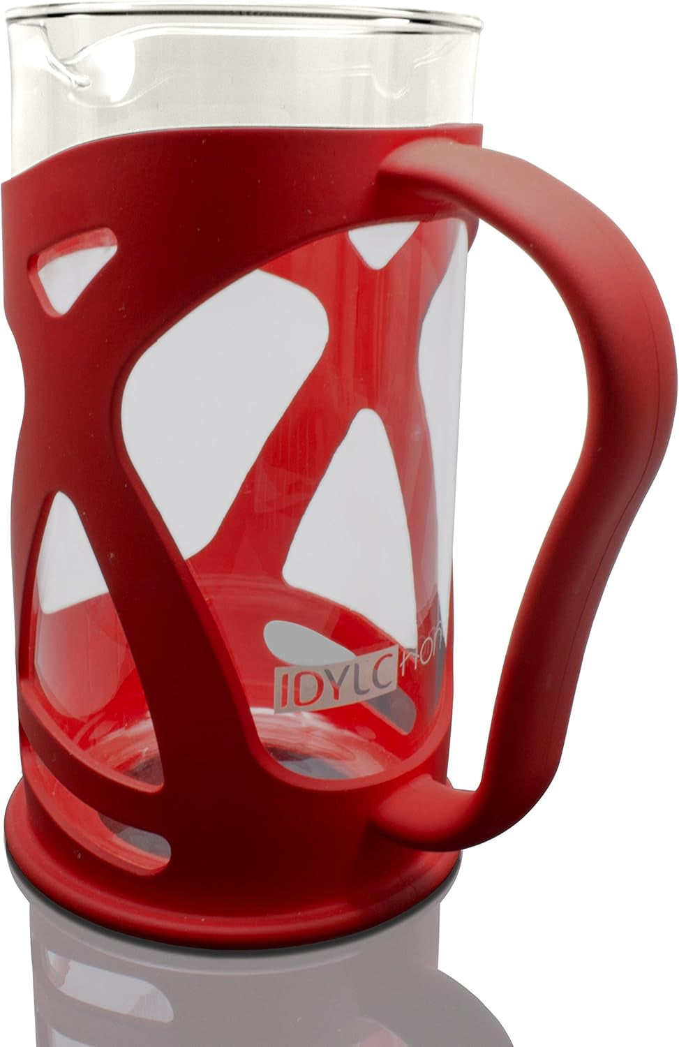 KONA French Press Red Coffee Maker with Reusable Stainless Steel Filter, Large Comfortable Handle & Glass Protecting Durable Shell