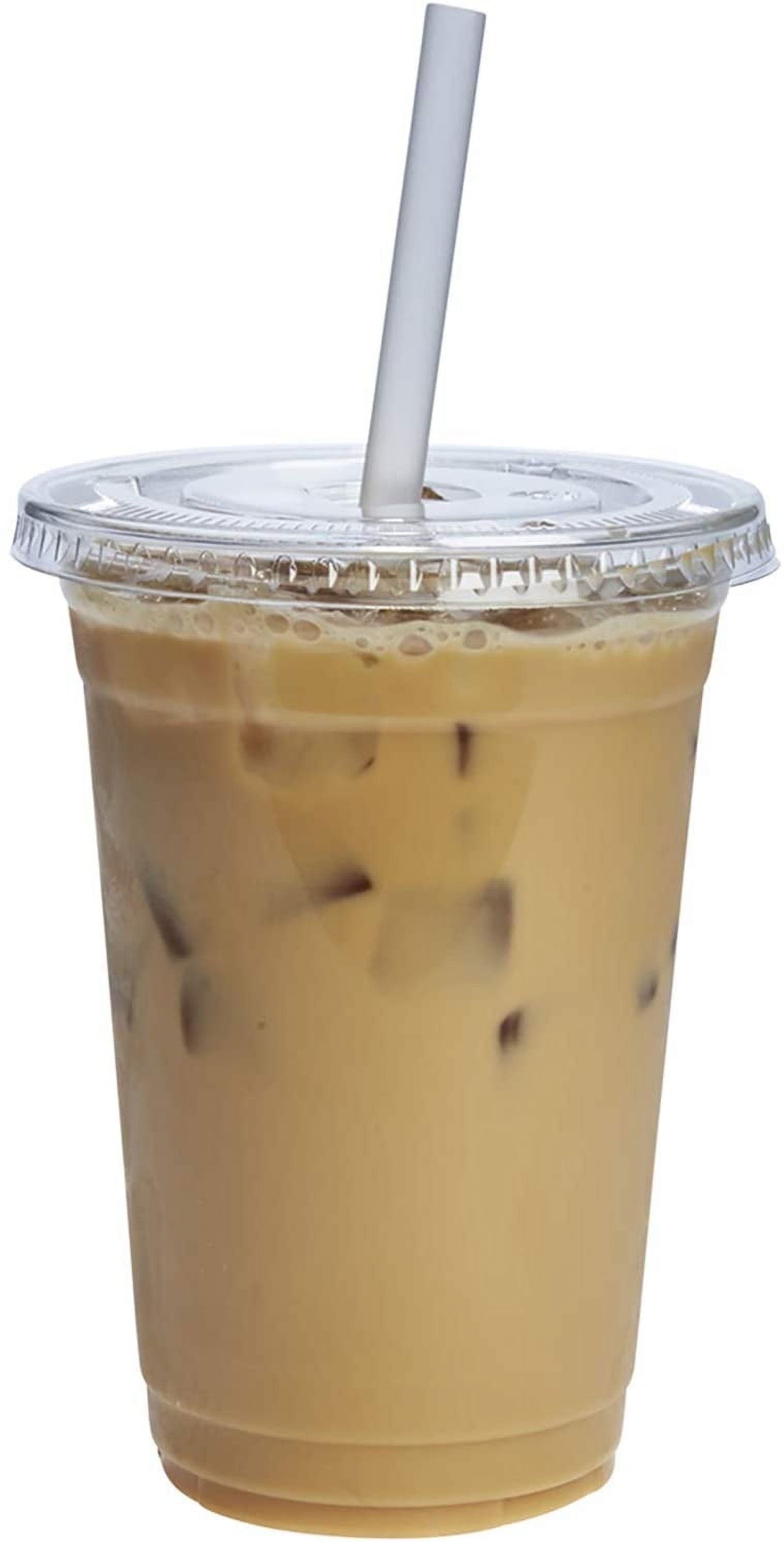 Clear Plastic Cups 20 Oz Disposable Coffee Cups with Lids, 100-Pack