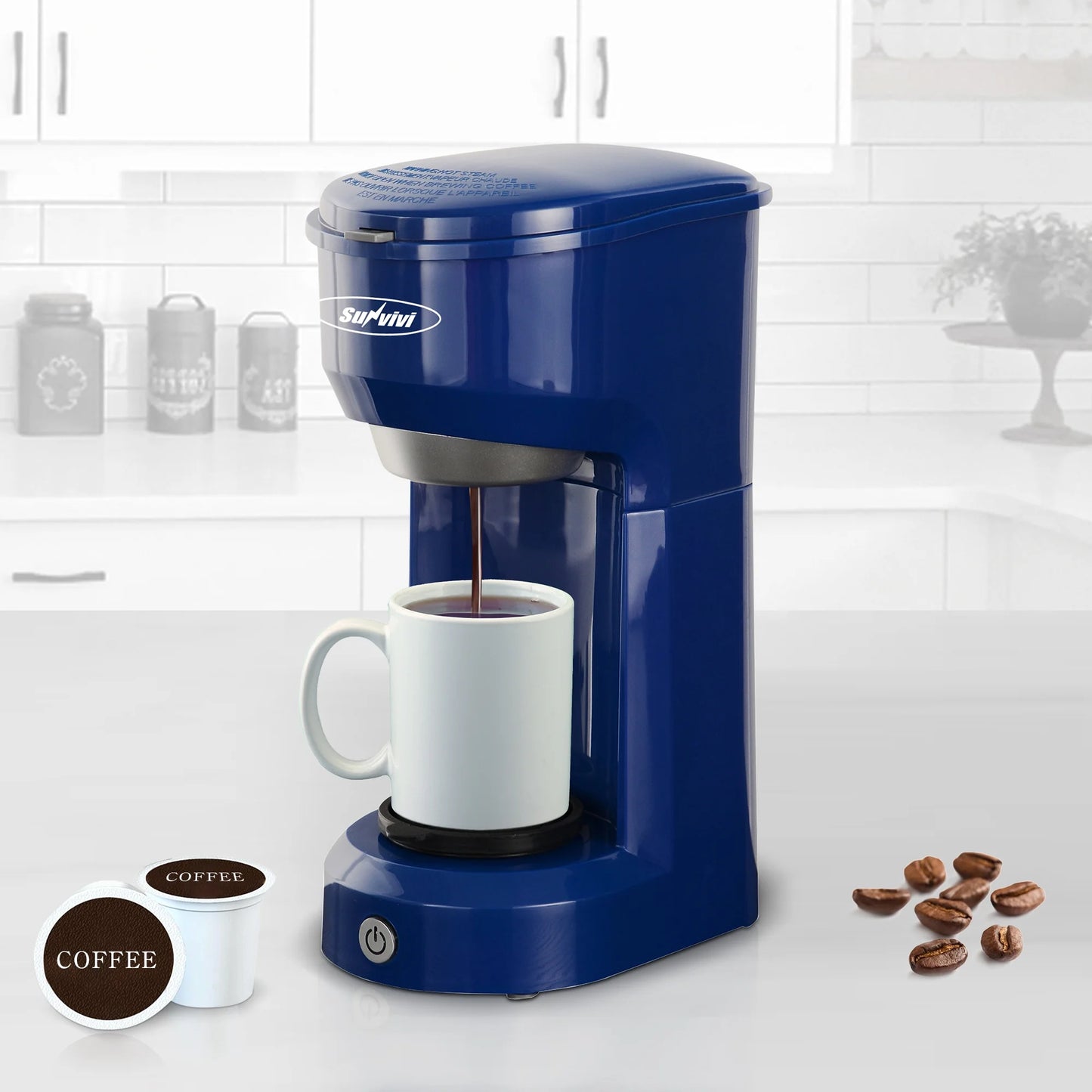 Single Serve Coffee Maker Brewer for Single Cup Capsule with 6-14OZ Reservoir One-Touch Button Coffee Machines Blue