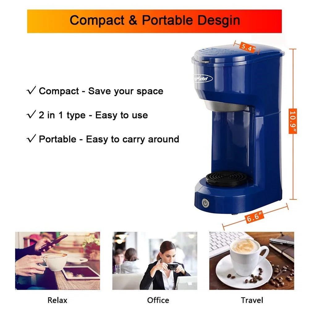 Single Serve Coffee Maker Brewer for Single Cup Capsule with 6-14OZ Reservoir One-Touch Button Coffee Machines Blue