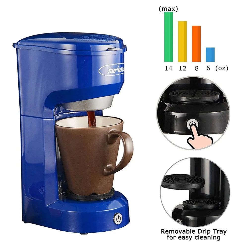 Single Serve Coffee Maker Brewer for Single Cup Capsule with 6-14OZ Reservoir One-Touch Button Coffee Machines Blue