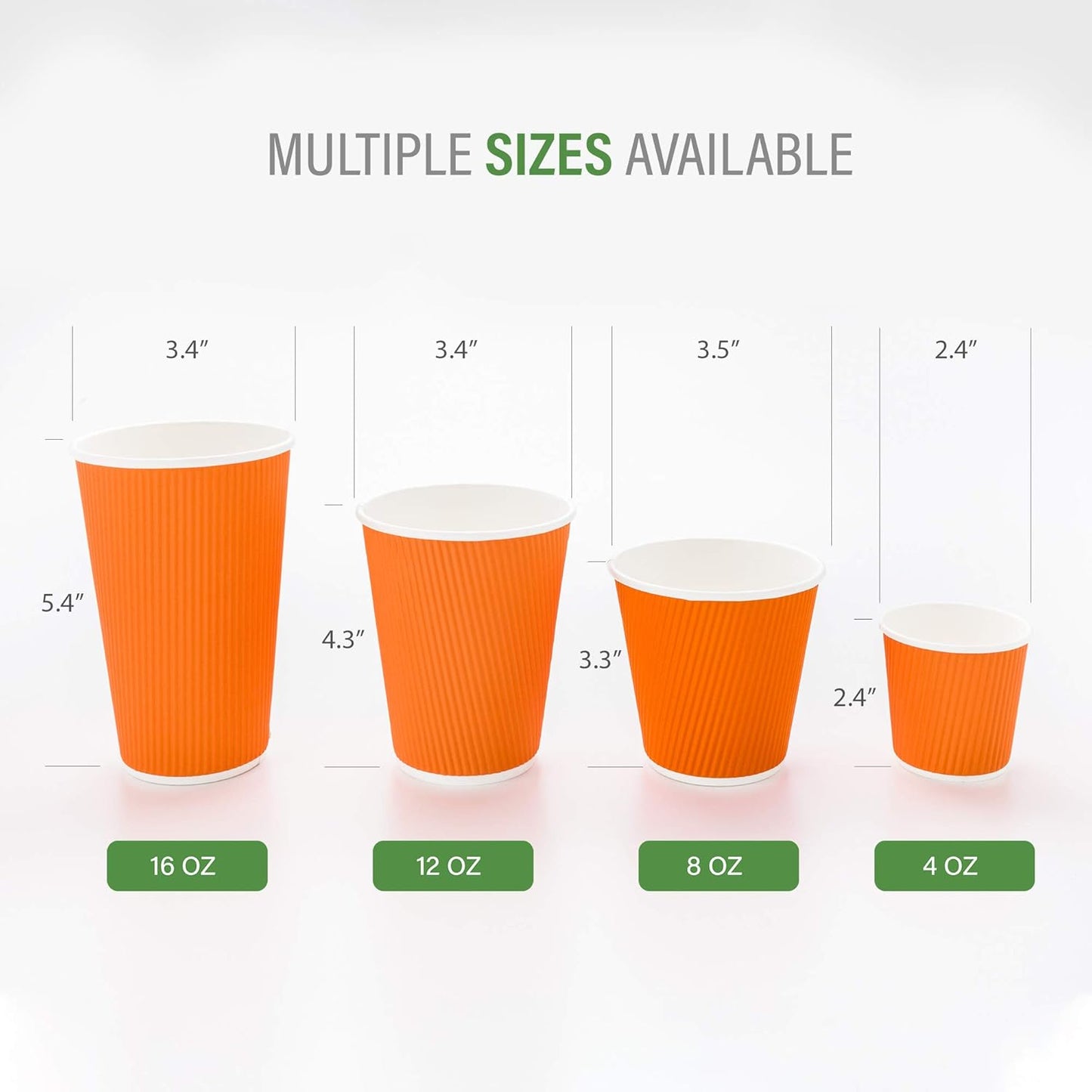 -12 Ounce Disposable Coffee Cups, 25 Double Wall Hot Cups for Coffee - Lids Sold Separately, Rolled Rim, Orange Paper Insulated Coffee Cups, for Hot Coffee, Tea, and More