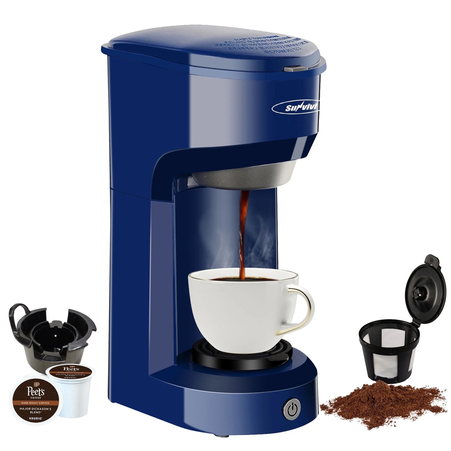 Single Serve Coffee Maker Brewer for Single Cup Capsule with 6-14OZ Reservoir One-Touch Button Coffee Machines Blue