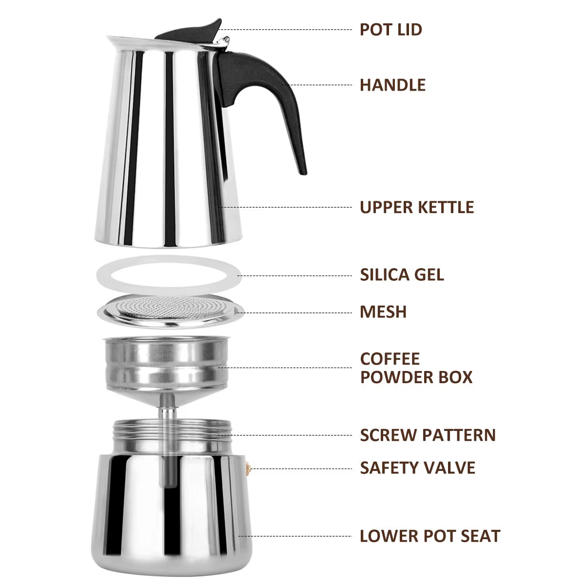 Espresso Maker Induction Coffee Maker Stainless Steel Stovetop Coffee Maker Moka Pot Coffee Maker Pot Suitable for Home Camping