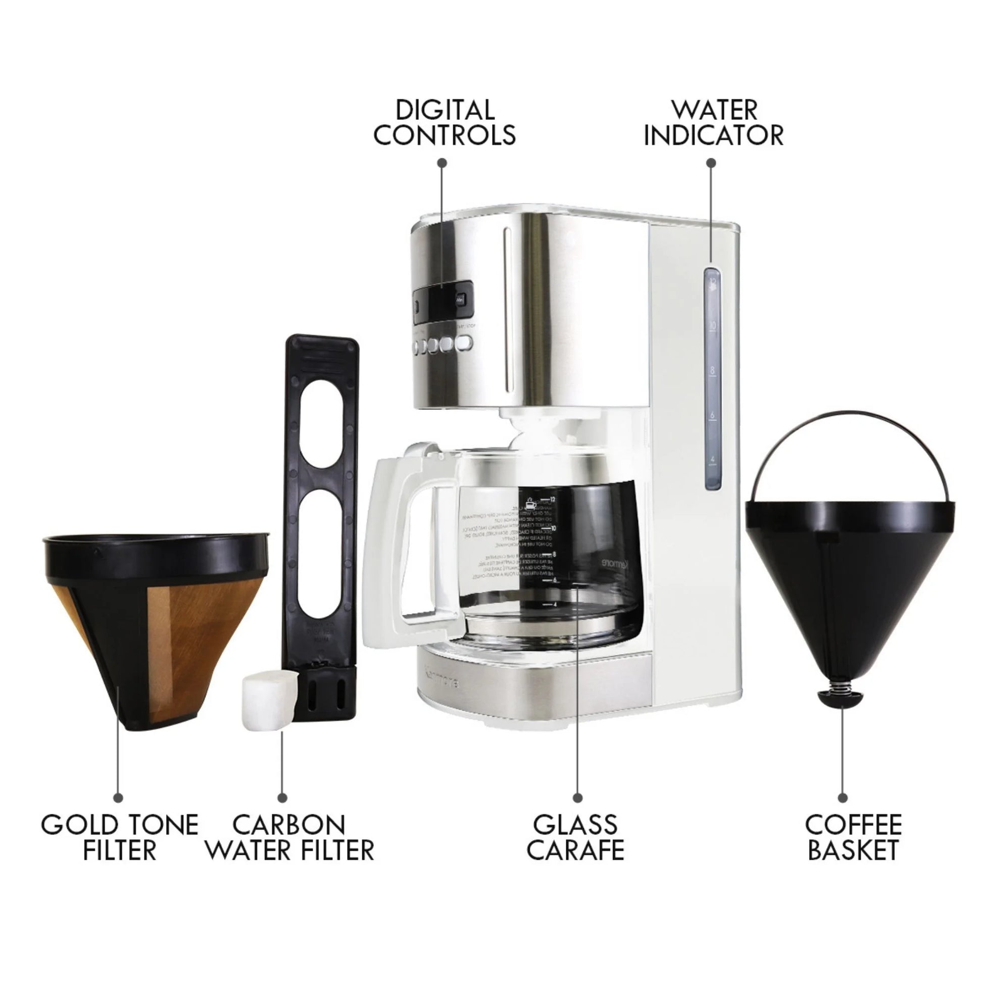 12-Cup Drip Coffee Maker, Programmable Coffee Machine, White