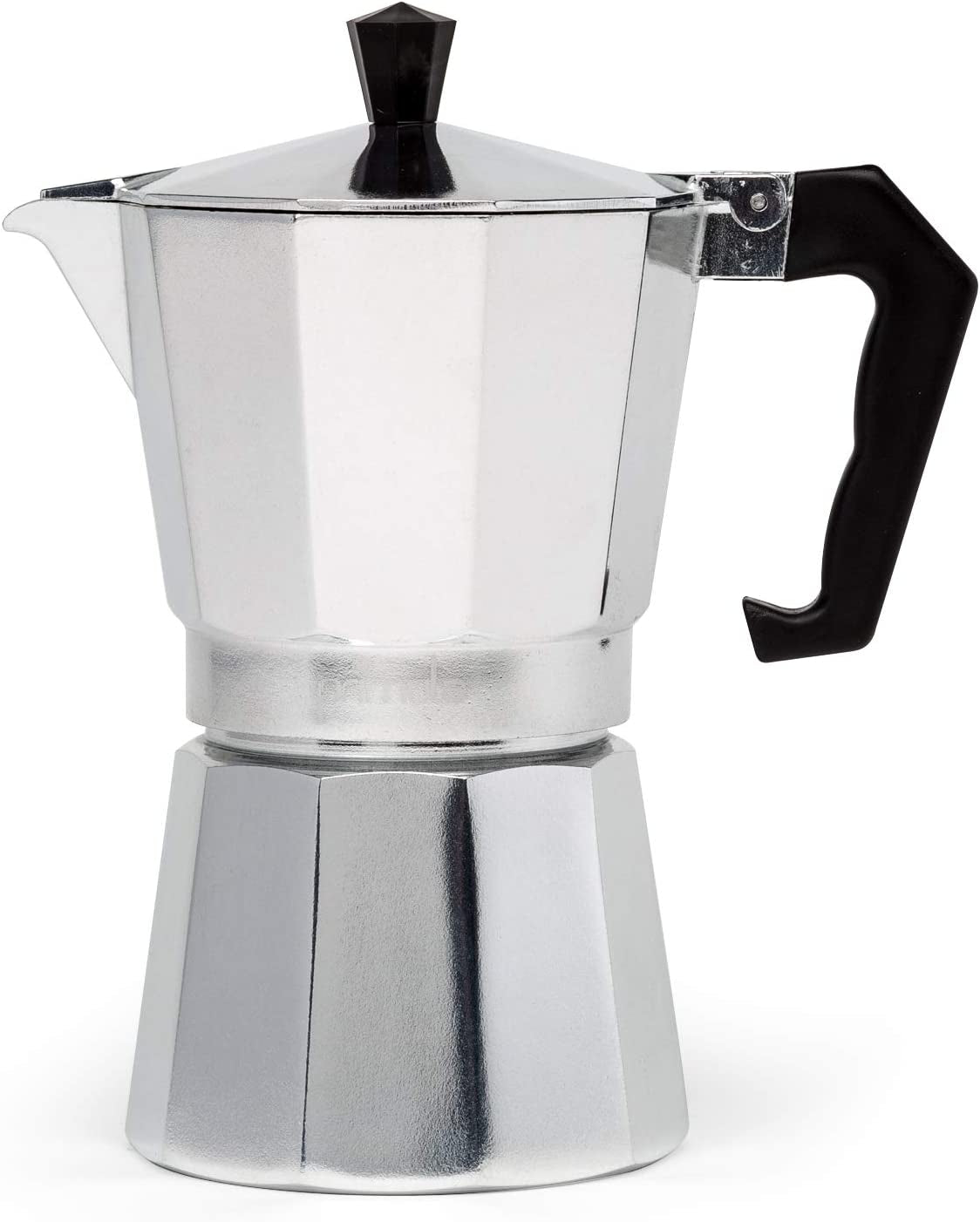 Classic Stovetop Espresso and Coffee Maker, Moka Pot for Italian and Cuban Café Brewing, Greca Coffee Maker, Cafeteras, 6 Espresso Cups, Silver