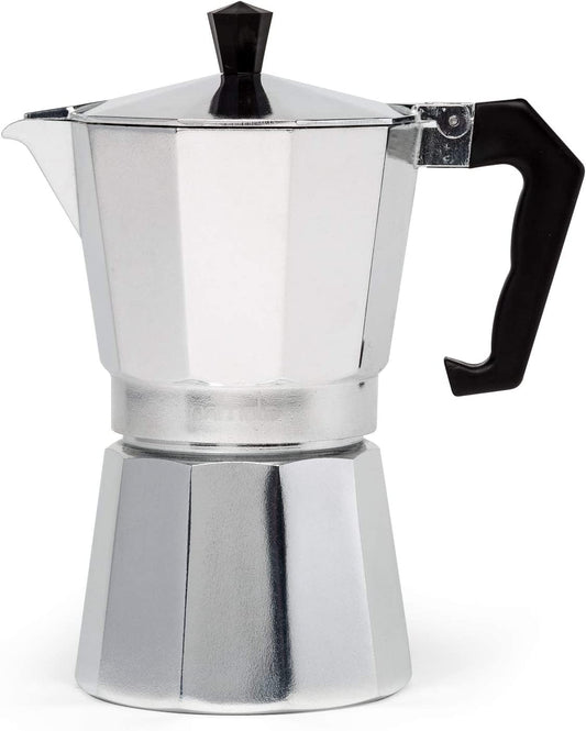 Classic Stovetop Espresso and Coffee Maker, Moka Pot for Italian and Cuban Café Brewing, Greca Coffee Maker, Cafeteras, 6 Espresso Cups, Silver