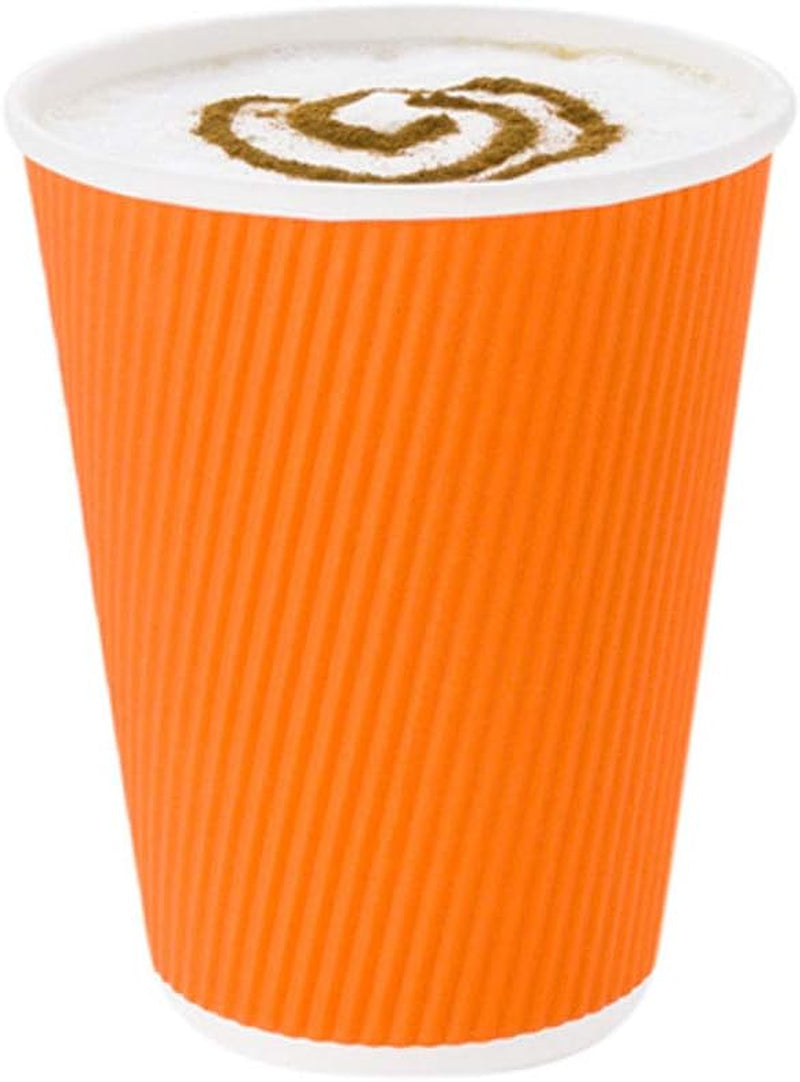 -12 Ounce Disposable Coffee Cups, 25 Double Wall Hot Cups for Coffee - Lids Sold Separately, Rolled Rim, Orange Paper Insulated Coffee Cups, for Hot Coffee, Tea, and More