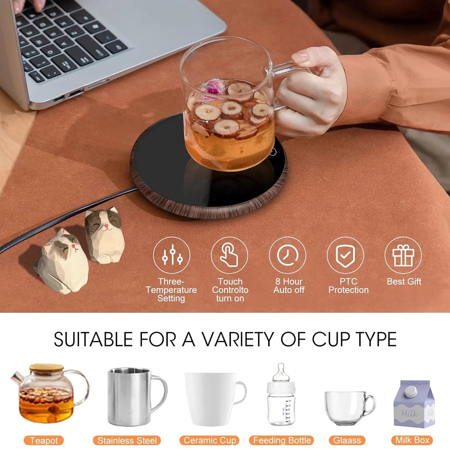 Mug Warmer,Coffee Warmer with Timer,Cup Warmer with 2 Temperature Settings & LED Display for Home Office